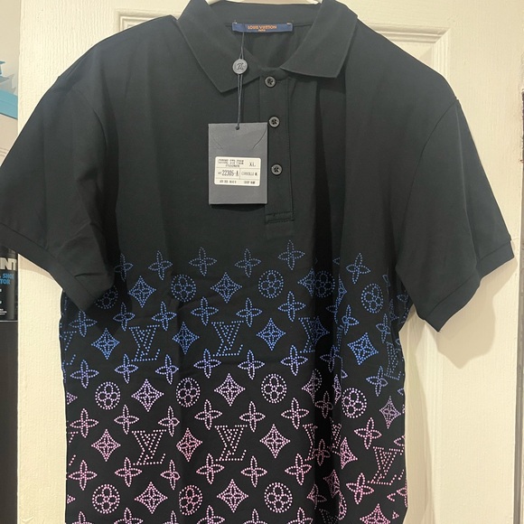 Louis Vuitton Black Polo with Blue and Pink Pattern - Picture 1 of 7